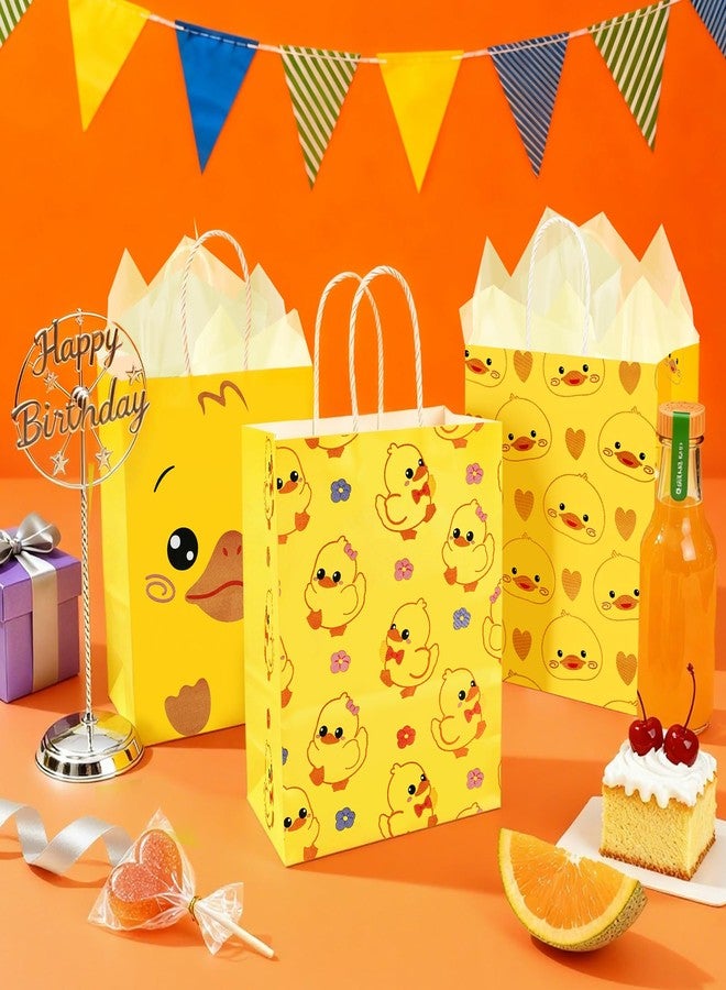 Pinsit 24 PCS Yellow Duck Gift Bag, Duck Party Favors Bags with Handles Tissue Papers, Reusable Paper Yellow Duck Birthday Gift Bag for Baby Shower Birthday Decorations Party Favors Supplies - Image 2